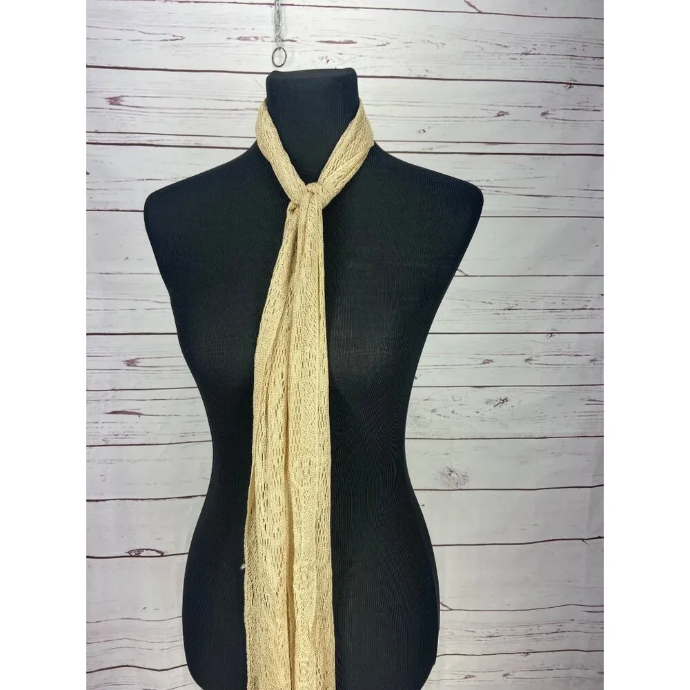 Delicate Cream Colored Fringed Ends Thin Accessory‎ Scarf